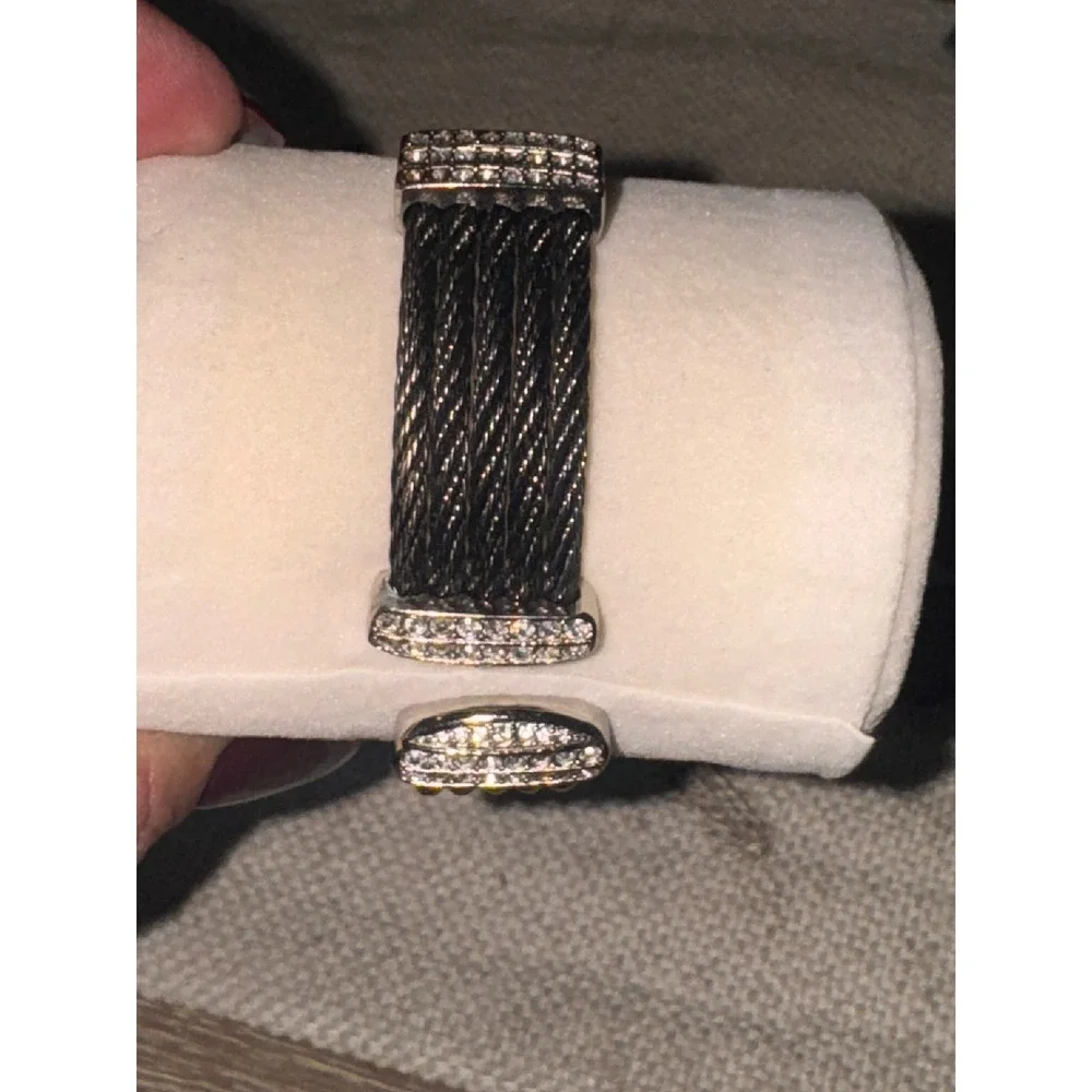 Chicos Square Crystal Accented Watch Black Cable Band Mother of Pearl Dial‎